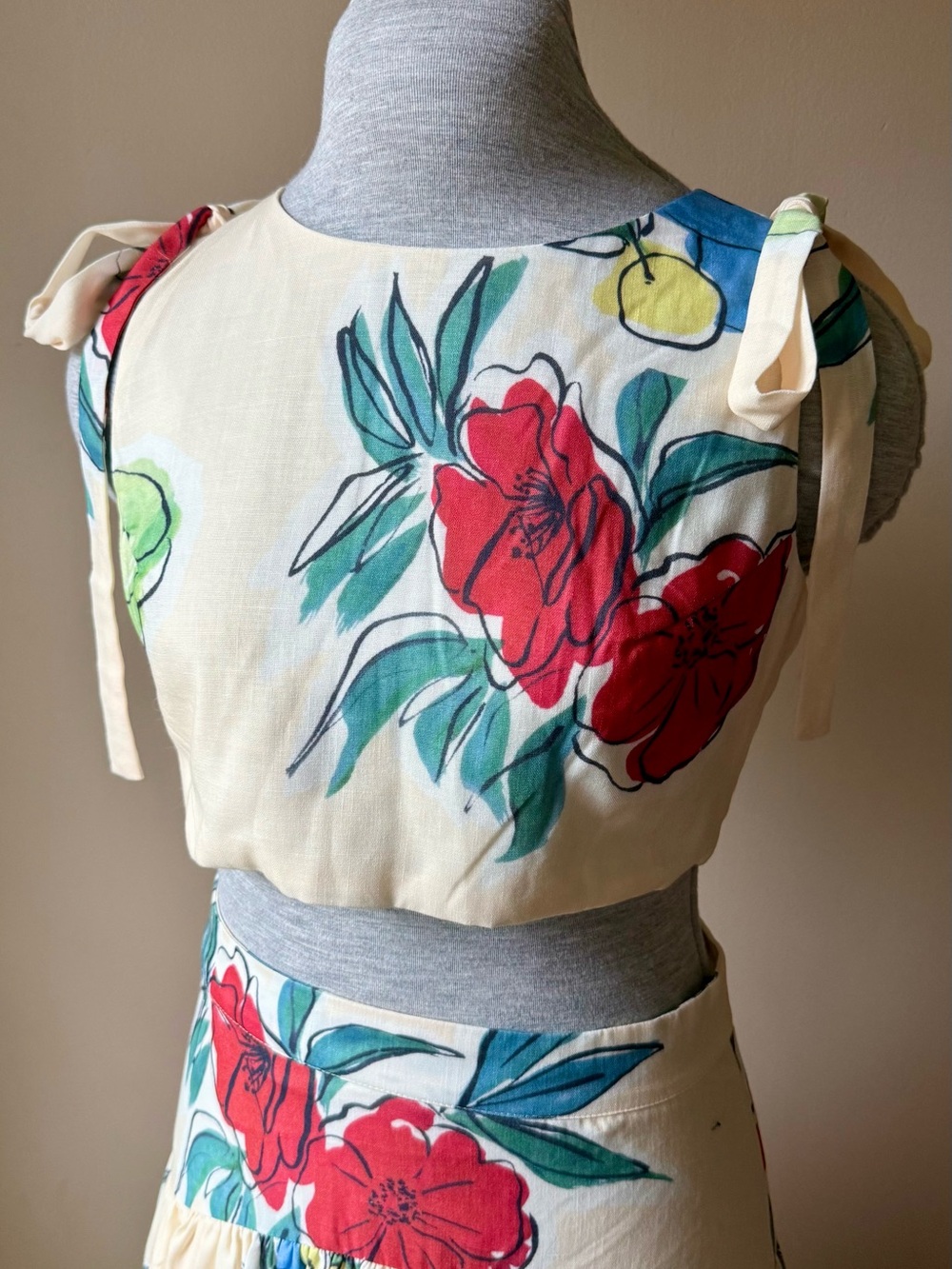 The Vintage Shop Cream Floral 2-piece Maxi Dress with Red & Green Accents - Picture 2 of 11